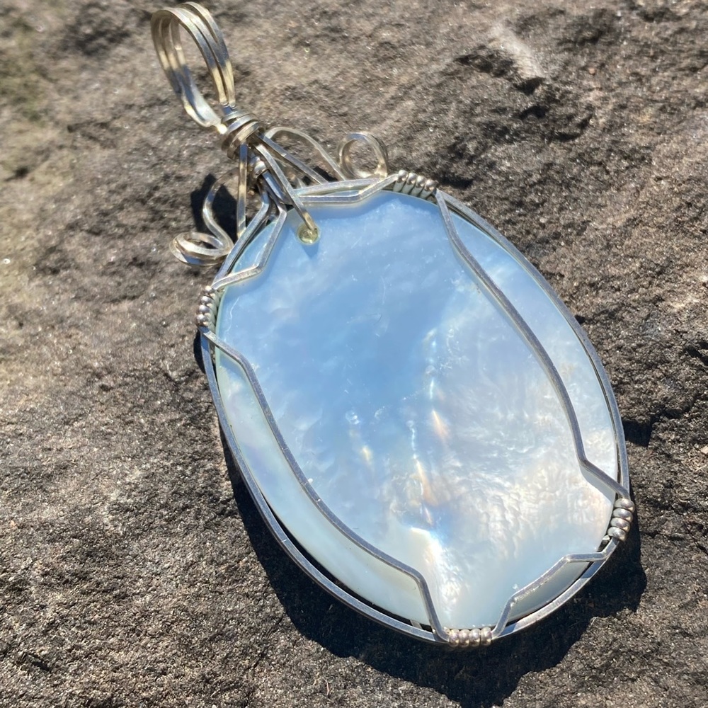 Hand Painted Wire Wrap Abalone Shell Pendant - image 2